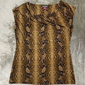 Vince Camuto Python Snake Print Cowl Neck Stretchy Blouse Size Medium